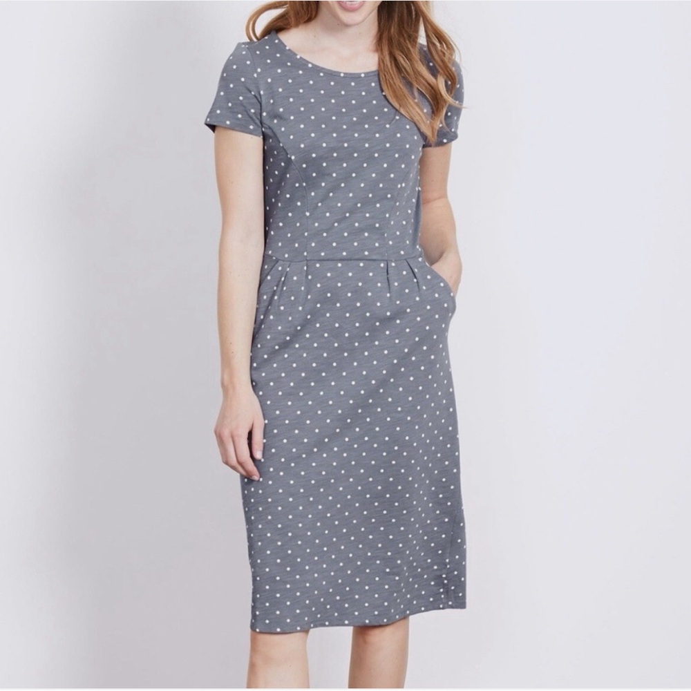 Boden Phoebe Dress: Grey with White Polka Dot
